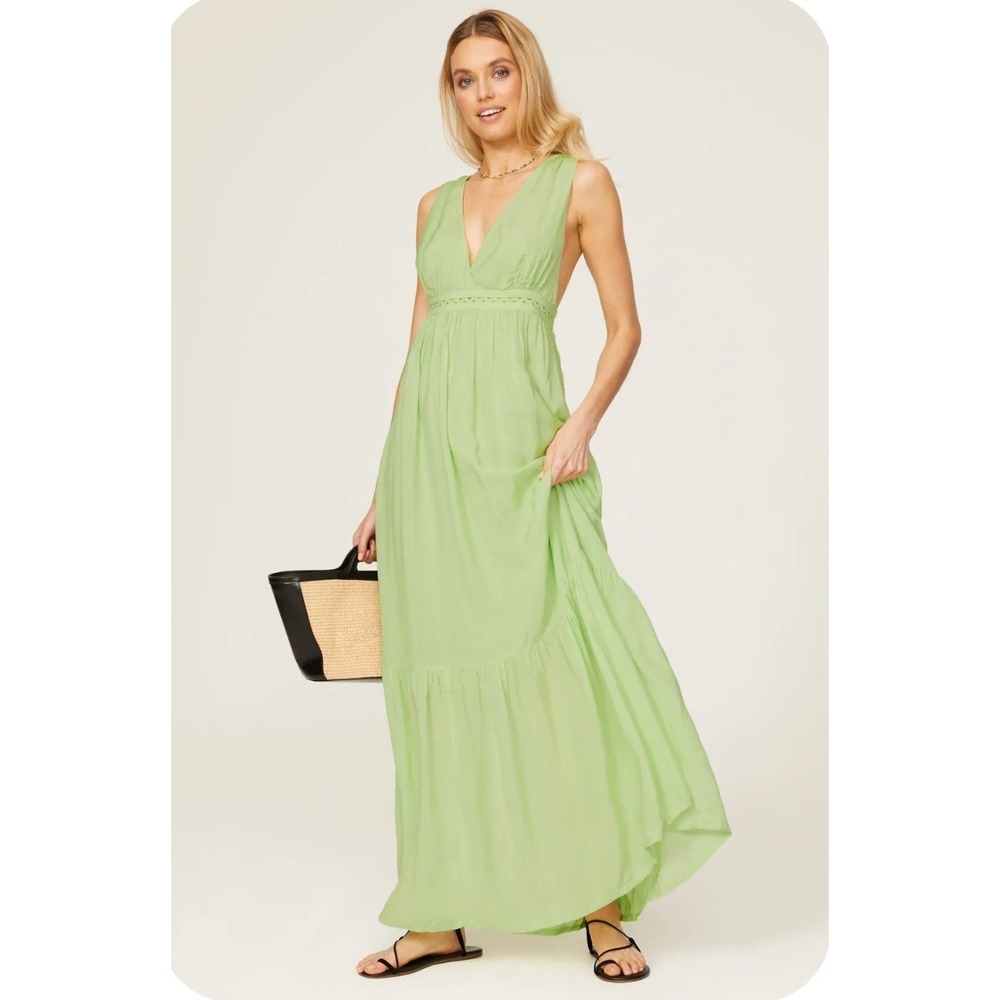Scotch & Soda Green Open Back Maxi Dress V-Neck Sleeveless Sz M
